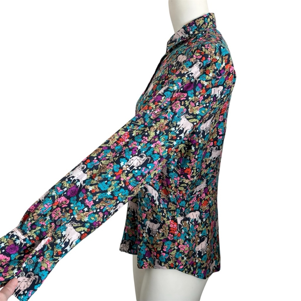 J. Crew Collection Grazing Goats 100% Silk Floral Button-Up Shirt Sz 6 Midsommar - Picture 7 of 10